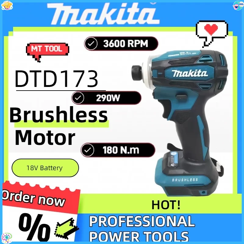 

Аккумуляторный ударный шуруповерт Makita DTD173 с высокой мощностью и крутящим моментом, бесщеточный, беспроводной, электрический инструмент.