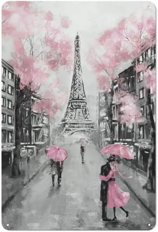 Cherry Blossom Paris Vintage Metal Signs Retro Tin Hanging Picture For Yard Home Hotel Bar Restaurant Dedroom Living Room Decor 