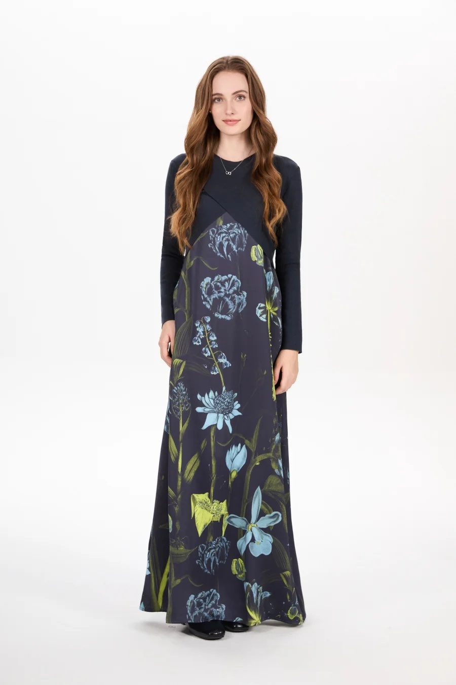 AS AW25 elegance slip satin dress + knitting cross top +mockneck woman clothing set adjustable maxi floor length 23 S58b7d2559be54b4b99069c6d1d64c38c2