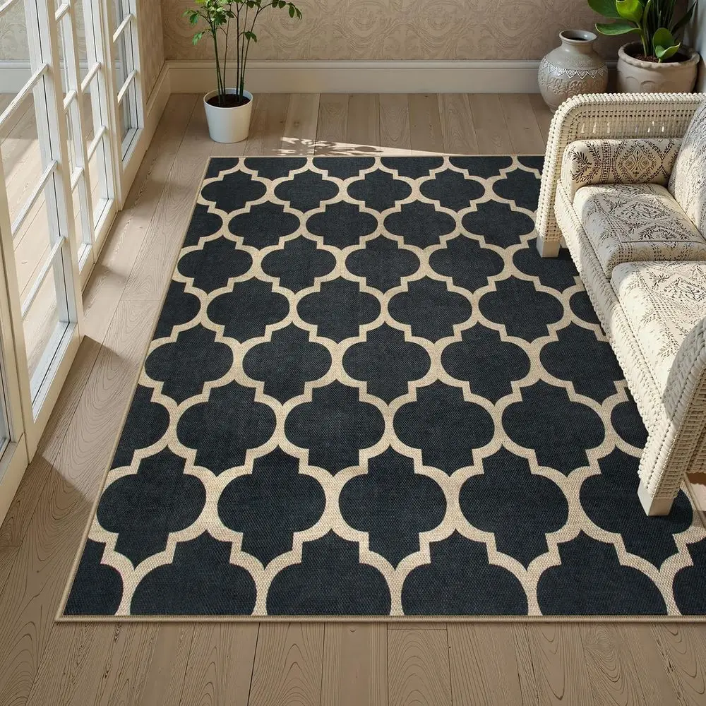 

5x7 Moroccan-Style Jute Rug, Washable Geometric Trellis for Patio, Living Room, and Bedroom