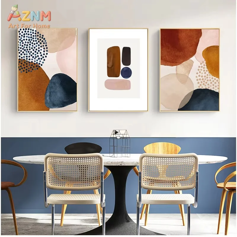 AZNM Nordic Abstract Line Wall Art Morandi Orange Oil On Canvas Posters And Prints Living Room Bedroom Decoration Gifts
