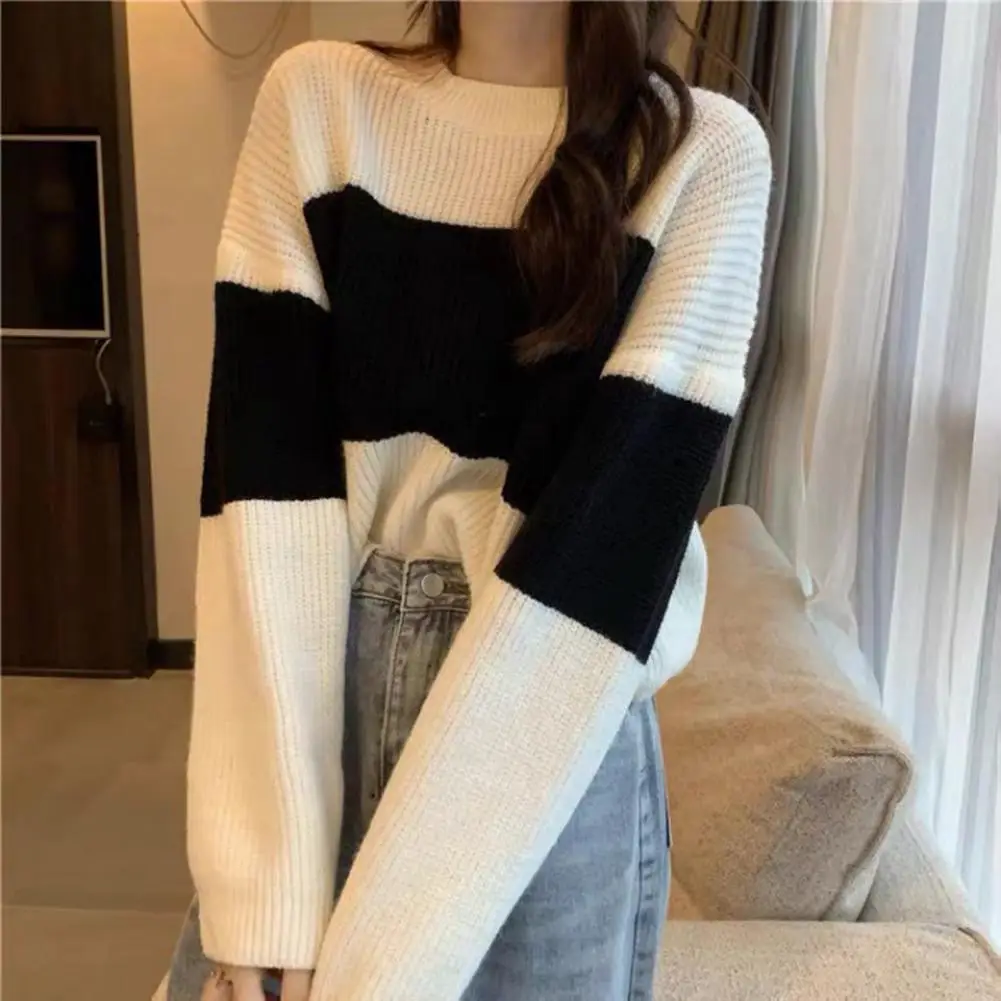 

Knitted Women Sweater Cozy Colorblock Knit Sweaters for Women Warm Elastic Stylish Fall/winter Wardrobe Essentials Women Loose