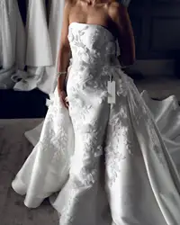 Vestidos De Novia Elegantes Lujo Satin Wedding Dress Vestido Corte Sirena Desmontable 2 en 1 Bespoke Casamento Civil Noiva 2024