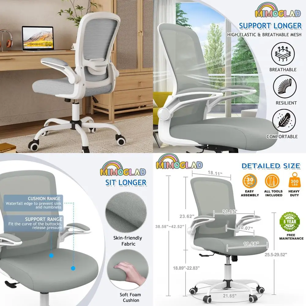 

Ergonomic High Back Mesh Chair with Adjustable Lumbar Support and Thickened Cushion, Modern Moon Gray