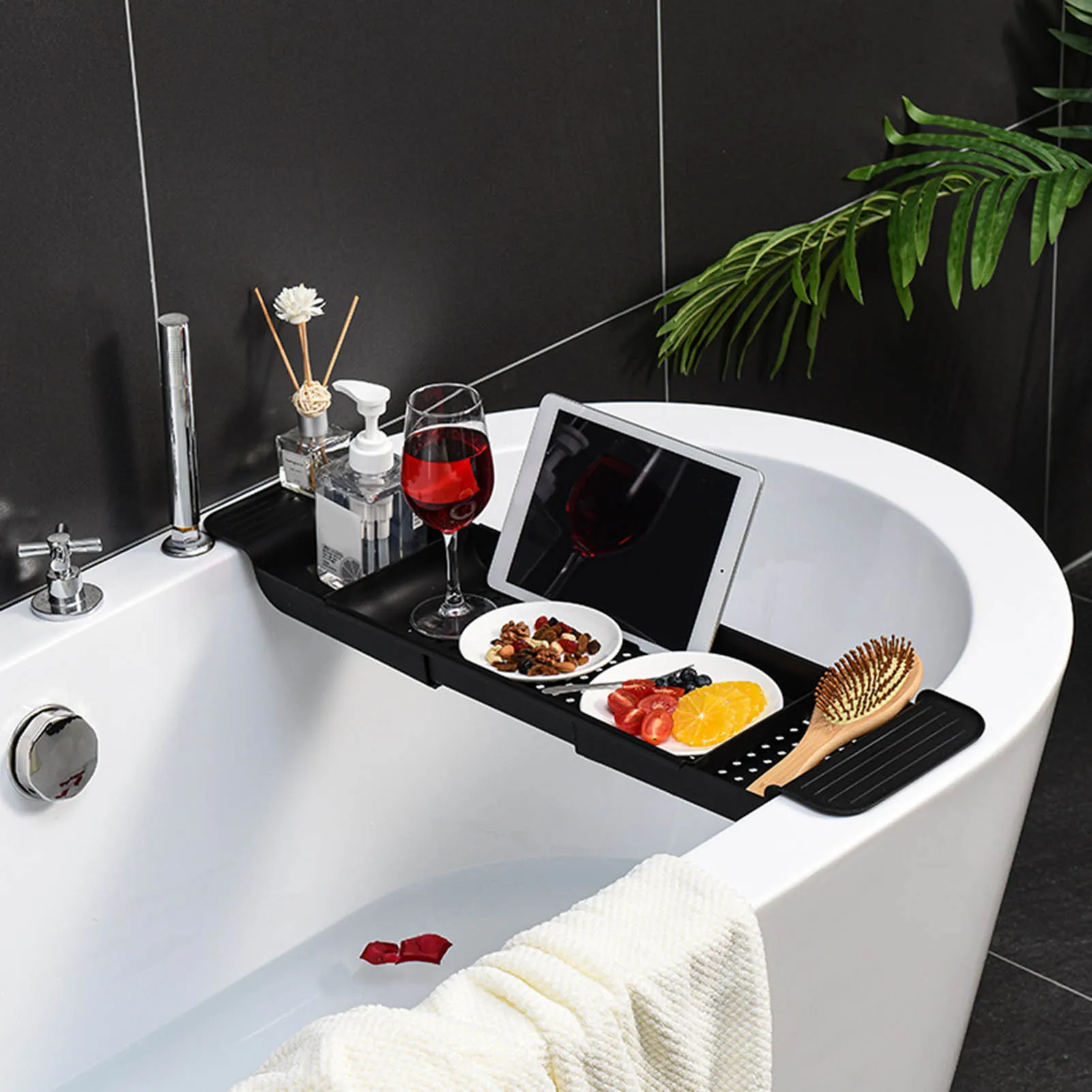 Bath  Tub Table Bathtub Tray Stable Placement Expandable Plastic Material Draining Design Bath  Tub Table for Bathroom