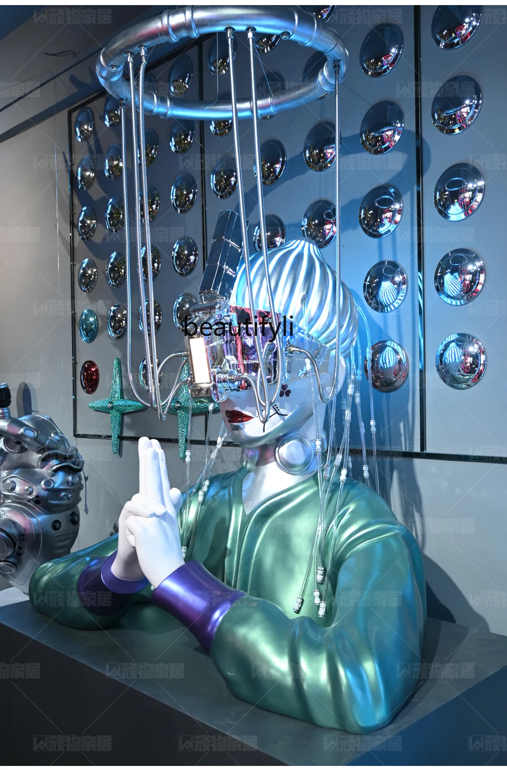 

Trendy Mechanical Cool Glowing Praying Girl KTV Fiberglass Tech-Style Large Ornament