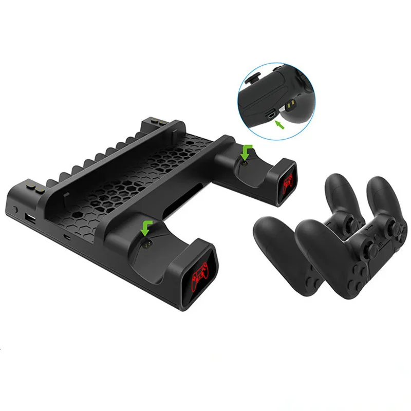 حامل تبريد رأسي لـ PS4 ، PS4 SLIM PRO ، ضوء LED ، قاعدة شحن ، مروحة تبريد ، متجر بطاقات ألعاب ، ملحقات