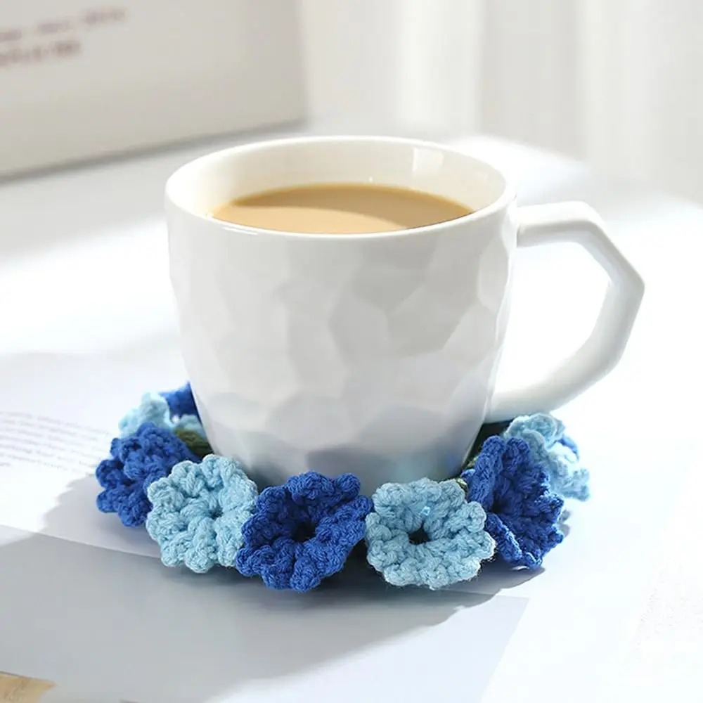 Cup Accessories Crochet Flower Coaster Book Painted Pattern Hand-Knit Cup Mat Handmade Home Decoration