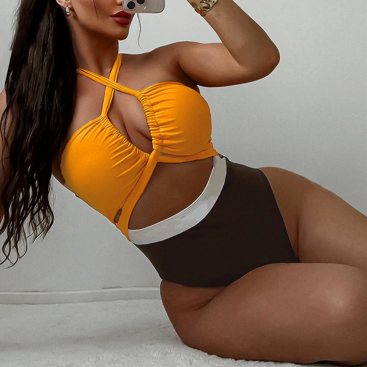 

Women's Color Block Halter Bikini Set Crisscross Top With High Waisted Bottoms For Beach Pool And Summer Vacation