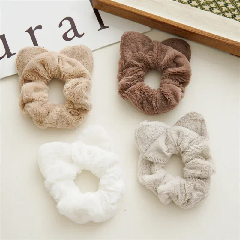 2024 Winter New Fluffy Cloth Large Hair Band Simple Cat Ear Headband 100 Stretch Head Rope Girl Hair Accessoires Hair Tie