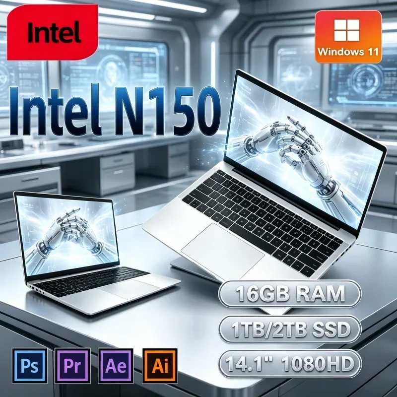 PC Gamer Poderoso de 14.1' com Intel Core N150, 16GB/32GB, 2TB, Win11 Pro, 1920*1080 HD, Novo Laptop para Escritório e Estudo 2026