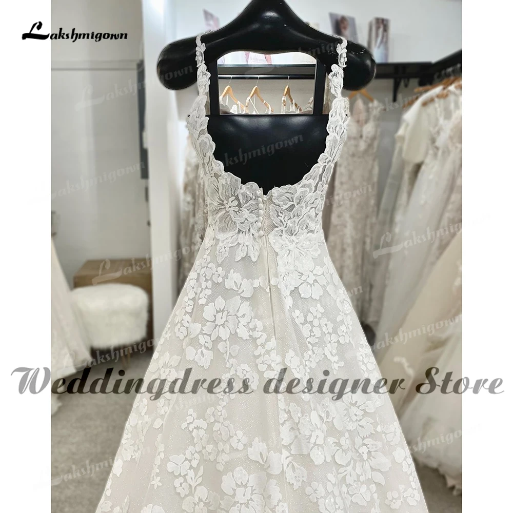 Vestido de novia de tul con encaje Floral, vestido de novia personalizado con tirantes y cuello cuadrado, vestido de novia sin espalda de princesa,