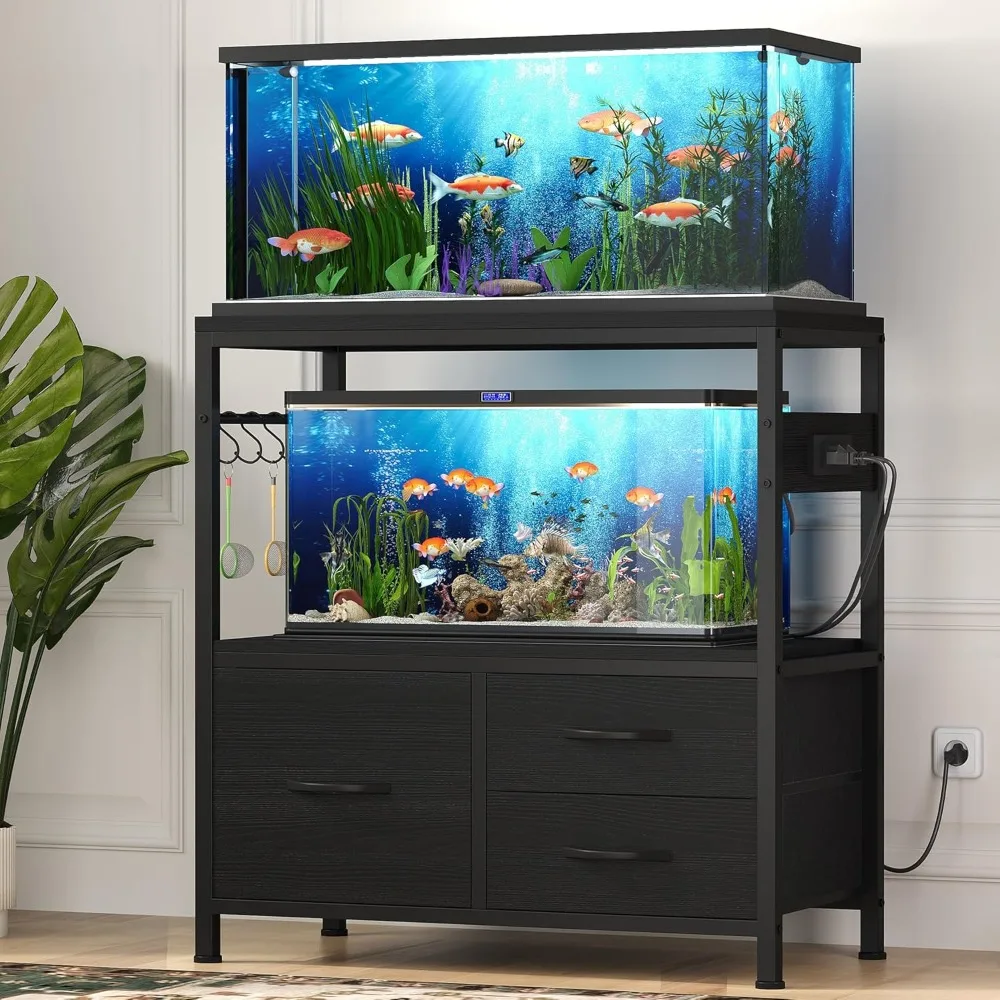 

20-29 Gallon Fish Tank Stand, Aquarium Stand with Drawer, Power Outlet, Heavy Duty Metal Frame, for Fish Tank, Turtle & R