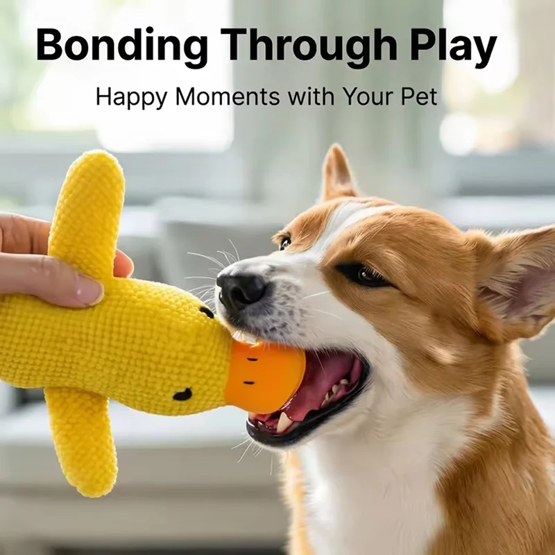 Plush Yellow Duck Dog Toy Bite Resistant Quacking Sound Molar Chew Toy Soft Sleeping Companion For Puppy Small Medium Large Dogs