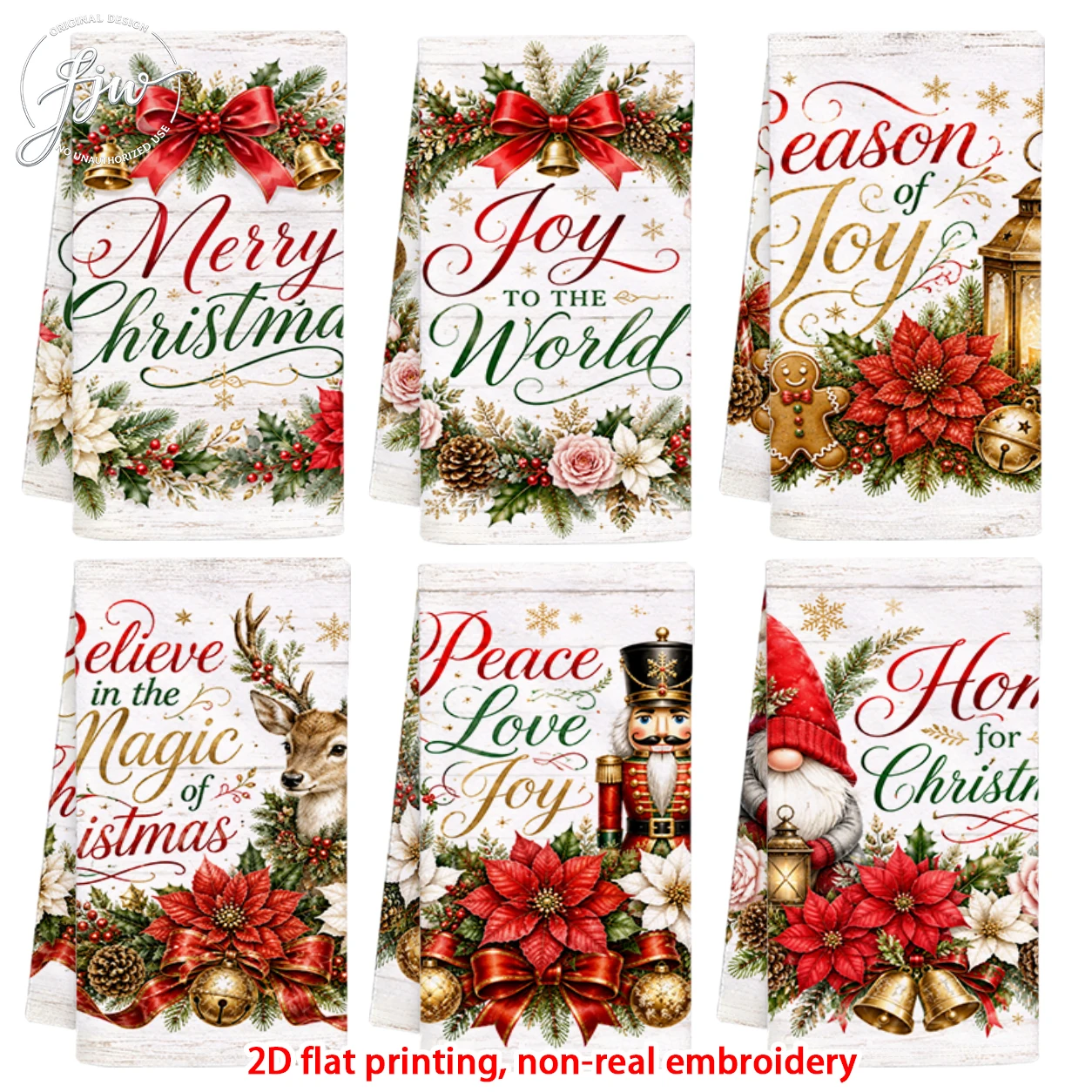 6pcs Christmas Kitchen Towels Vintage Holiday Xmas Dish Towels for Winter Home Kitchen Decor