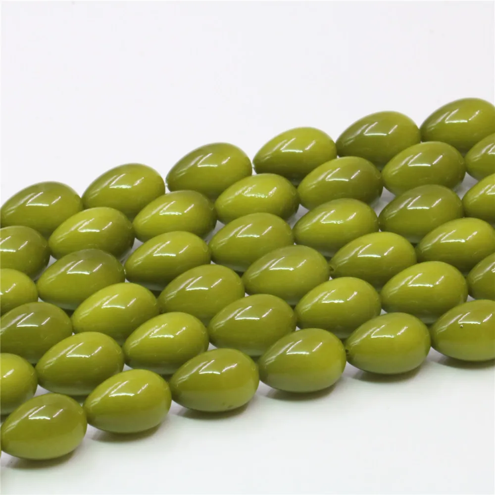 9x13mm Olive Green Artificial Shell Imitation Pearl Beads Water Drop Shape Wholesaler Handmade Beads Teardrop Jewelry Making