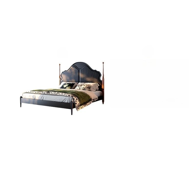 

Black all solid wood bed French retro master bedroom 1.8M double bed American medieval ash wood bed