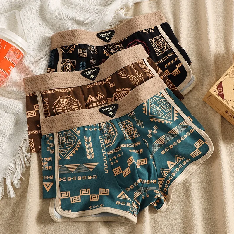 Retro Breathable Man Flat Boxers Fashion Shorts U Convex Pouch Naked Feeling Panties Silky Sleep Bottoms Plus Size Men Underware