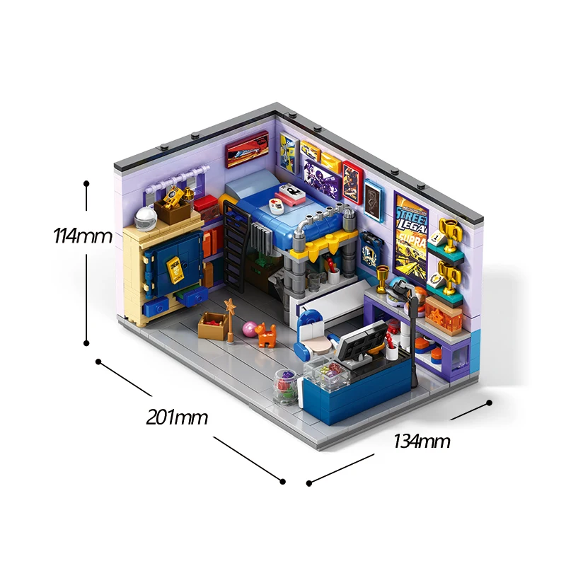 Stadswinkel Bouwstenen Autoreparatiewerkplaats Wapenwinkel Jazzclub Bar Slaapkamer Miniatuurmodel Baksteen Bureau Ornamenten DIY Speelgoed Cadeau