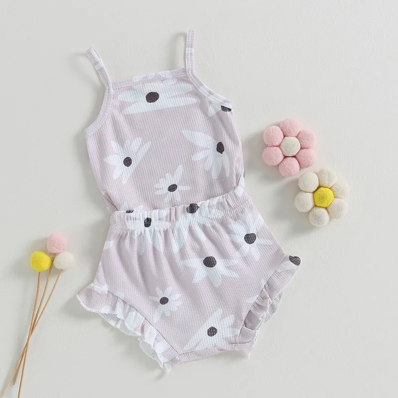 

Newborn Baby Girl Bodysuit Shorts Sets Summer Clothes Floral Sleeveless Jumpsuit and Ruffle Shorts 2 Piece Outfit Baby Clothing