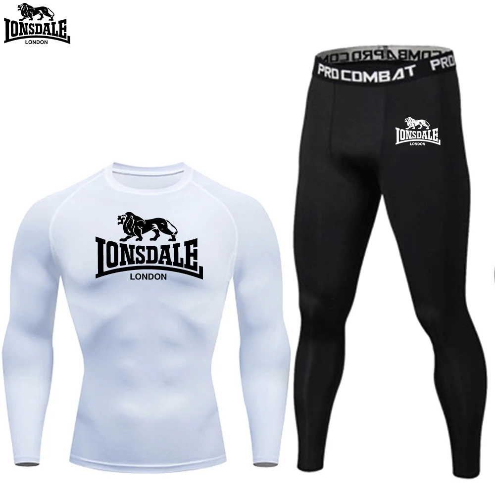 LONSDALE Комплект с длинными рукавами и графическим принтом, мужская компрессионная футболка, шорты, брюки, костюм, комплект из 2 предметов, весна-лето, спортивная одежда для спортзала и фитнеса