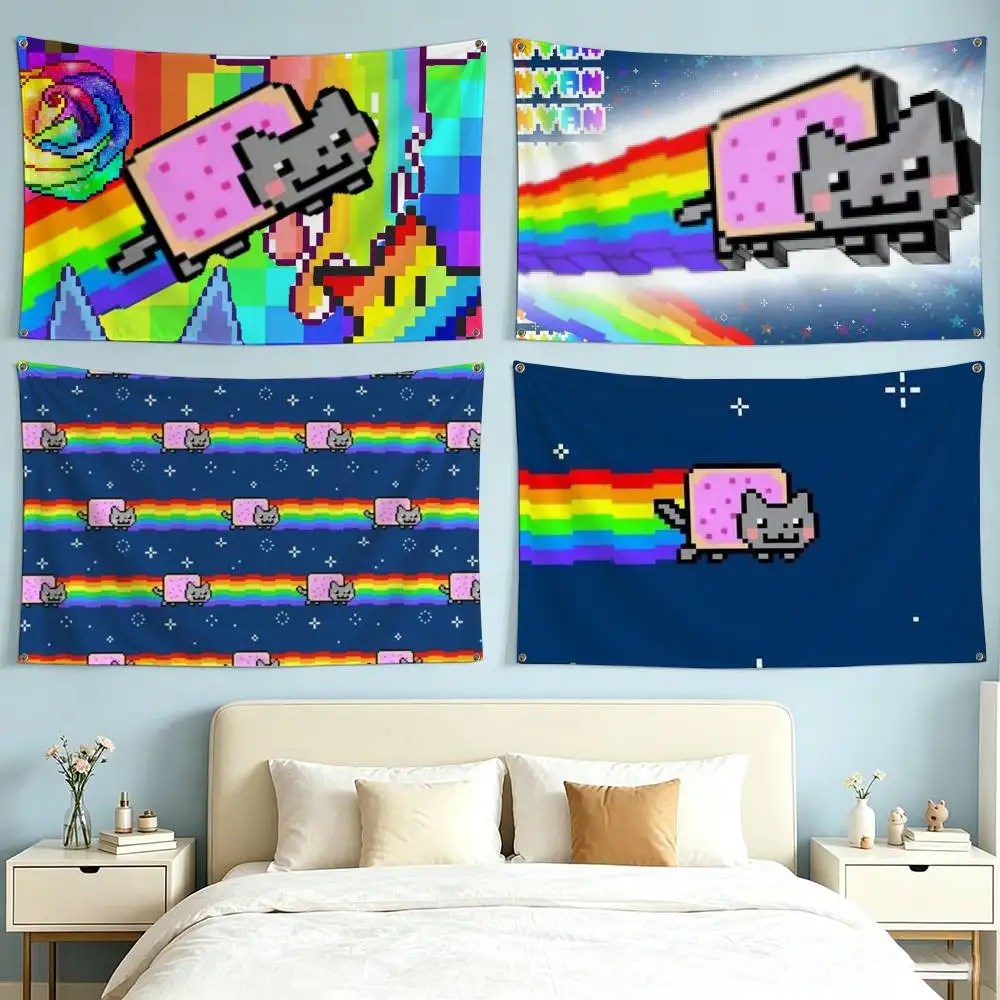 N-Nyan Cat Throw  Flag Suitable For Party Club Outdoor Interior Wall Decoration Banner Fans Gift