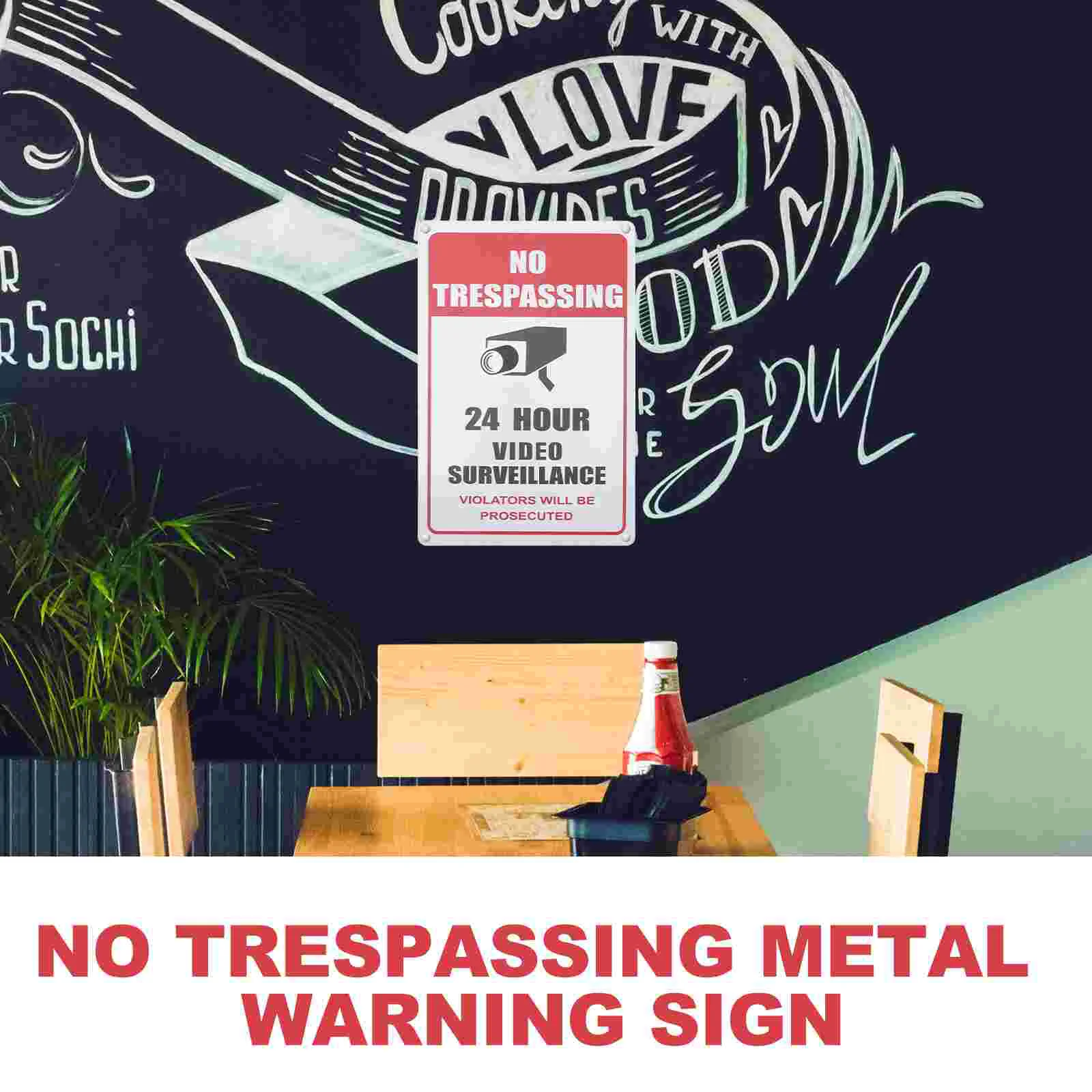 2 Pcs Rectangle Sign Monitoring Wall Tinplate Caution Decals Security Camera Signboard