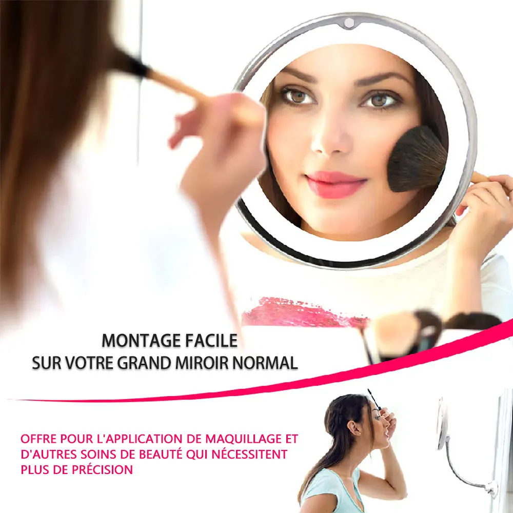 Specchio per trucco ingranditore 10x Specchio per trucco flessibile a collo di cigno con luce a LED Tavolo da toeletta portatile Specchi cosmetici Girevole a 360°