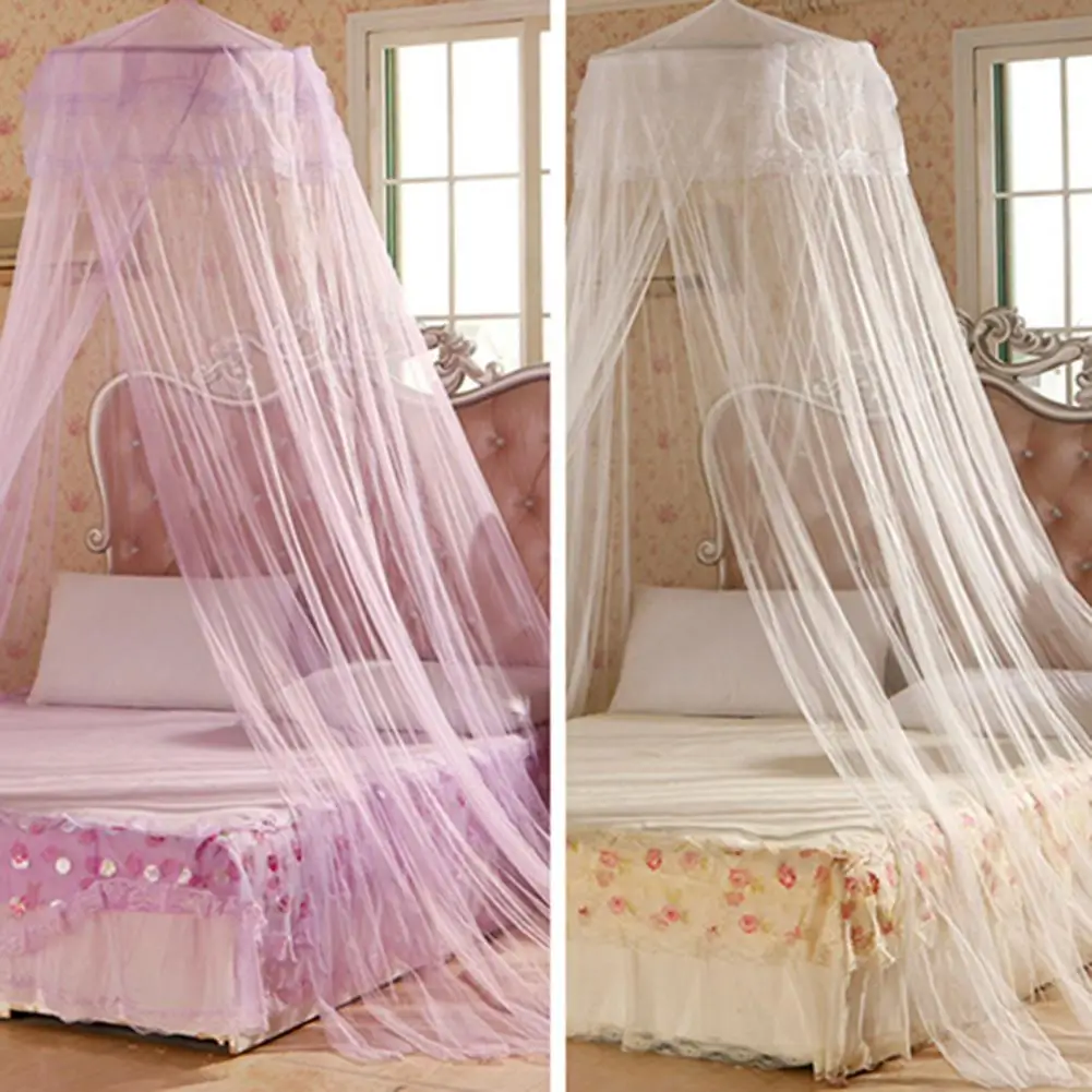 Bed Canopy Lace Mosquito Net Translucent Lightweight Breathable Curtain Bedroom Decor Princess Girls Room Hanging Drapes Set