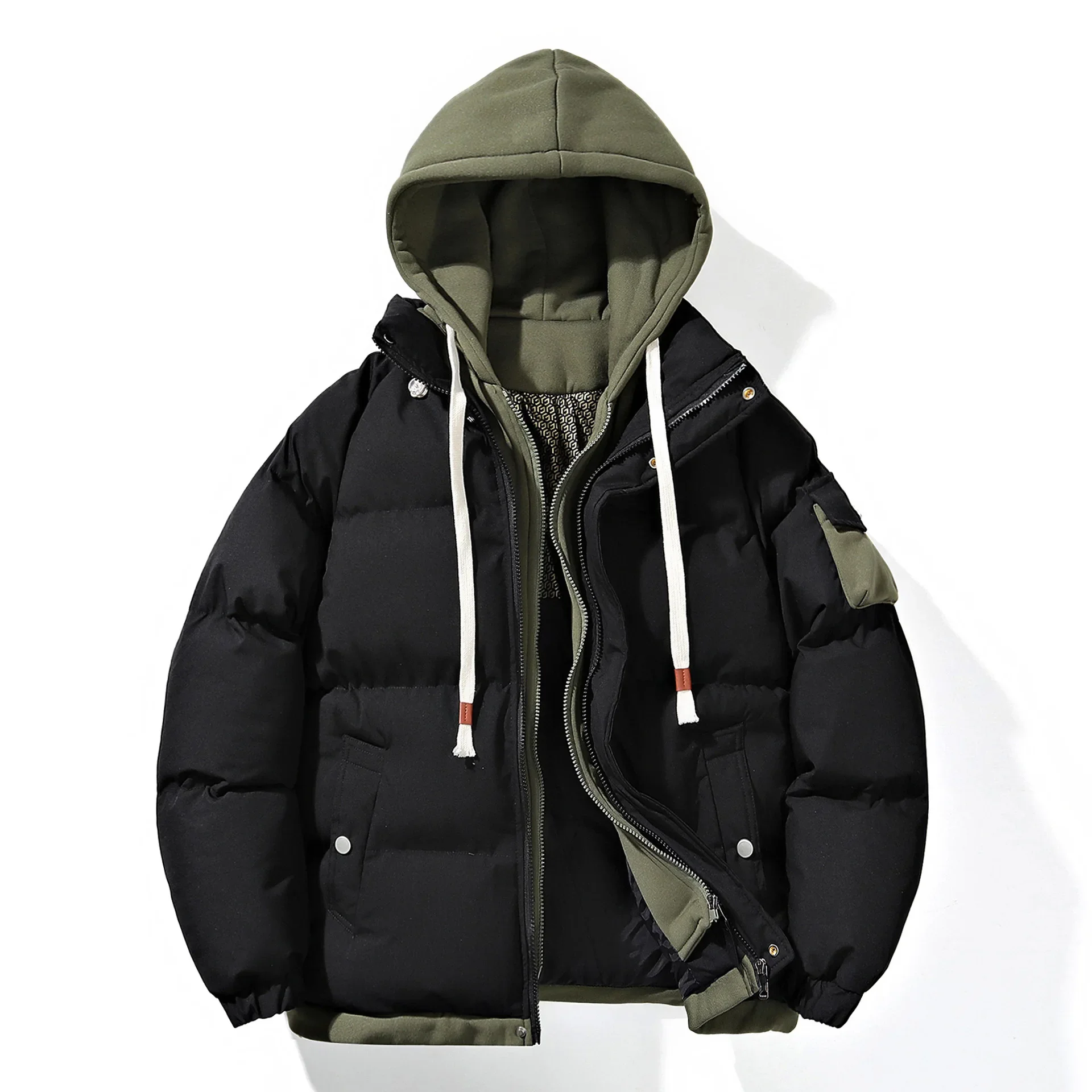 Men's hooded down cotton jacket thick coat cotton jacket outdoor casual windproof men's jacket men's warm top