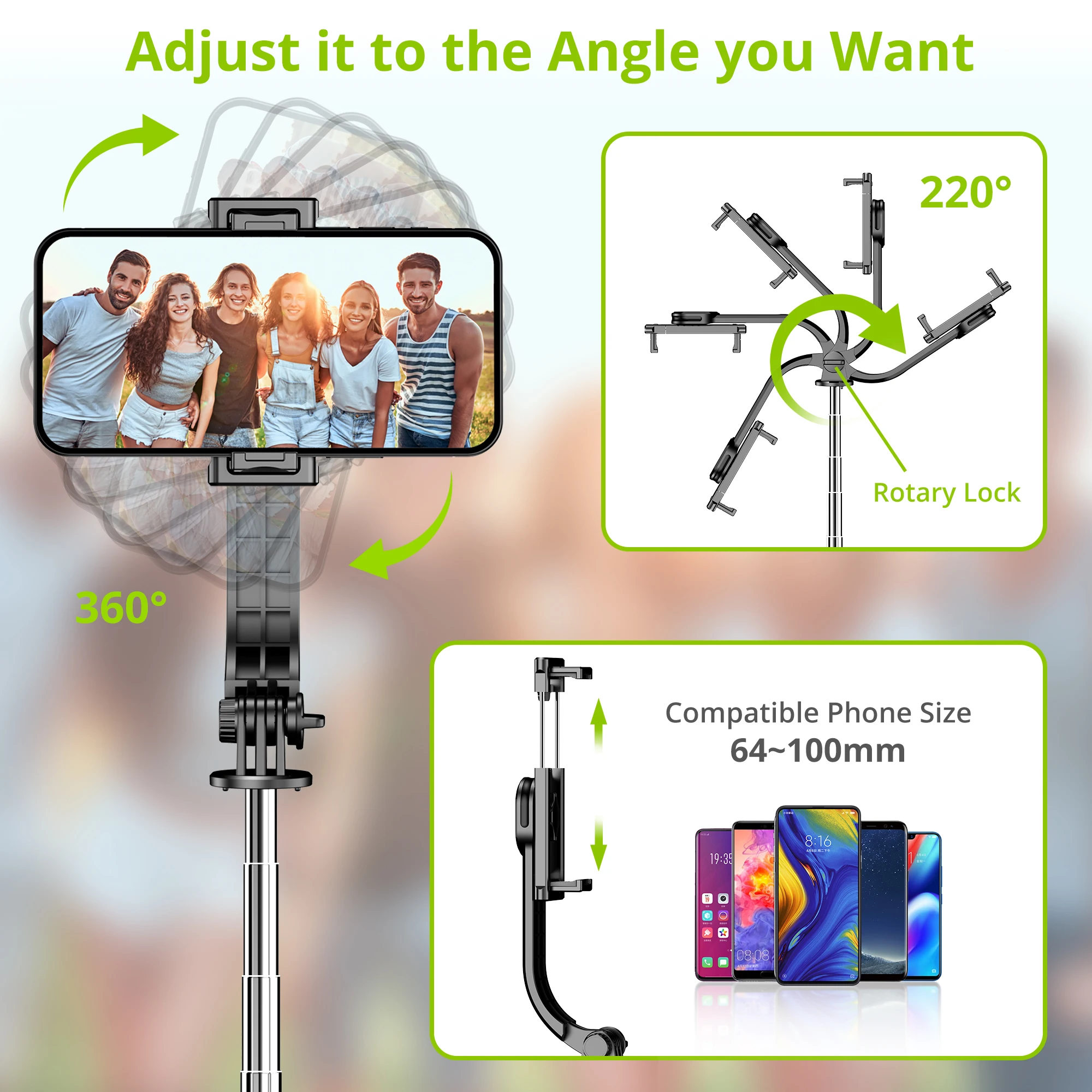 Selfieshow L13 Reinforcement Bracket Extended Wireless BluetoothTripod Selfie Stick 1130mm Stabilizer for Android IOS Smartphone