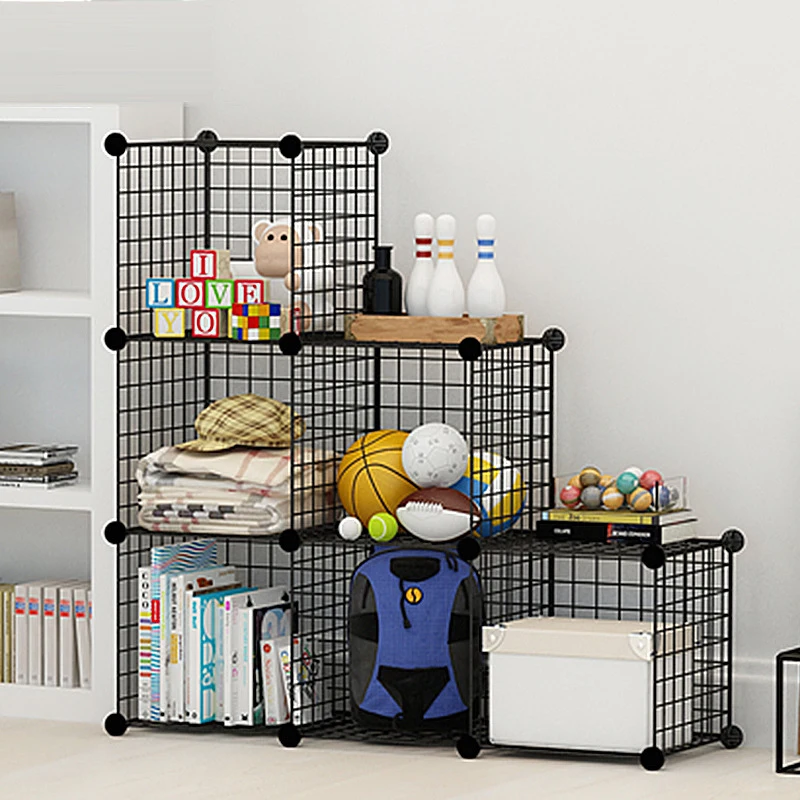 Multifunctional Black Metal 35x35cm Mesh Combination Storage DIY Cube Wardrobe And Modular Shelf Net Wire Mesh Shelf