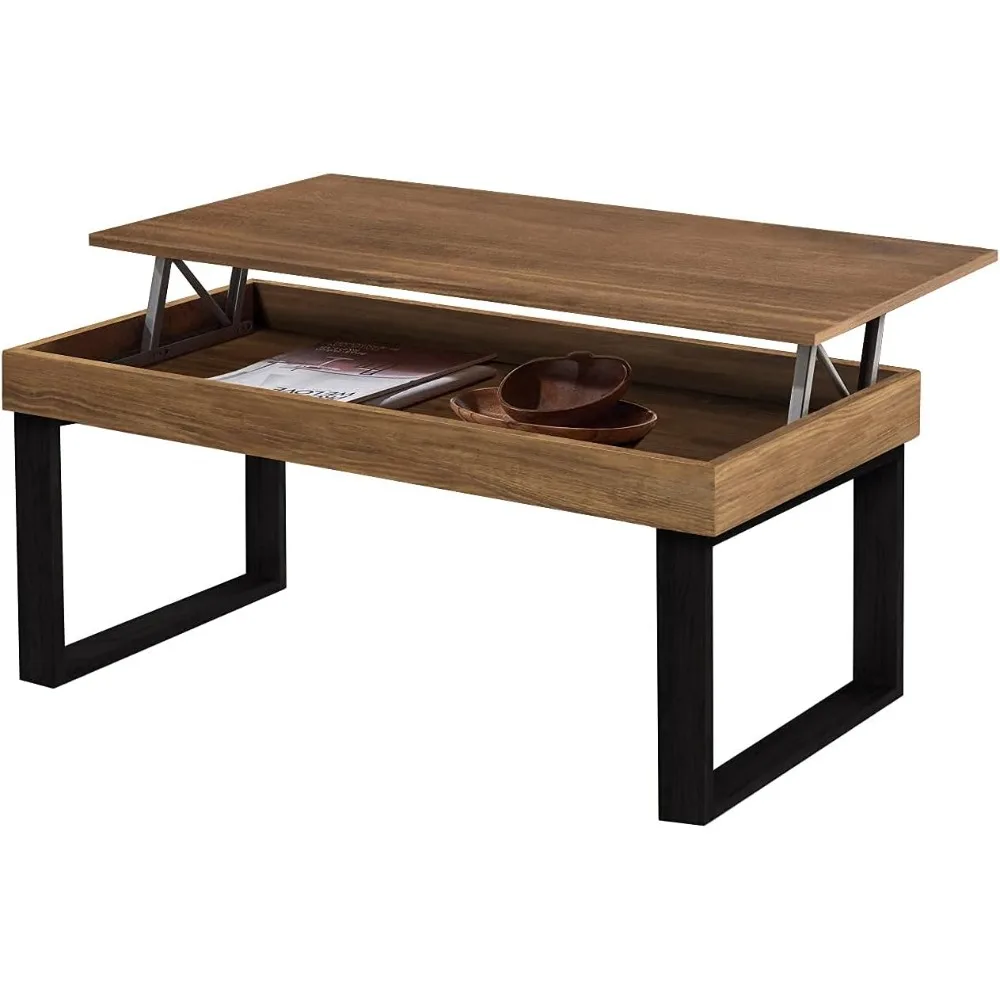 ES Odin- Mesa Centro Elevable Madera Maciza، Acabado Encerado، Patas Color Negro. ميديداس: 100x50x47 سم #1