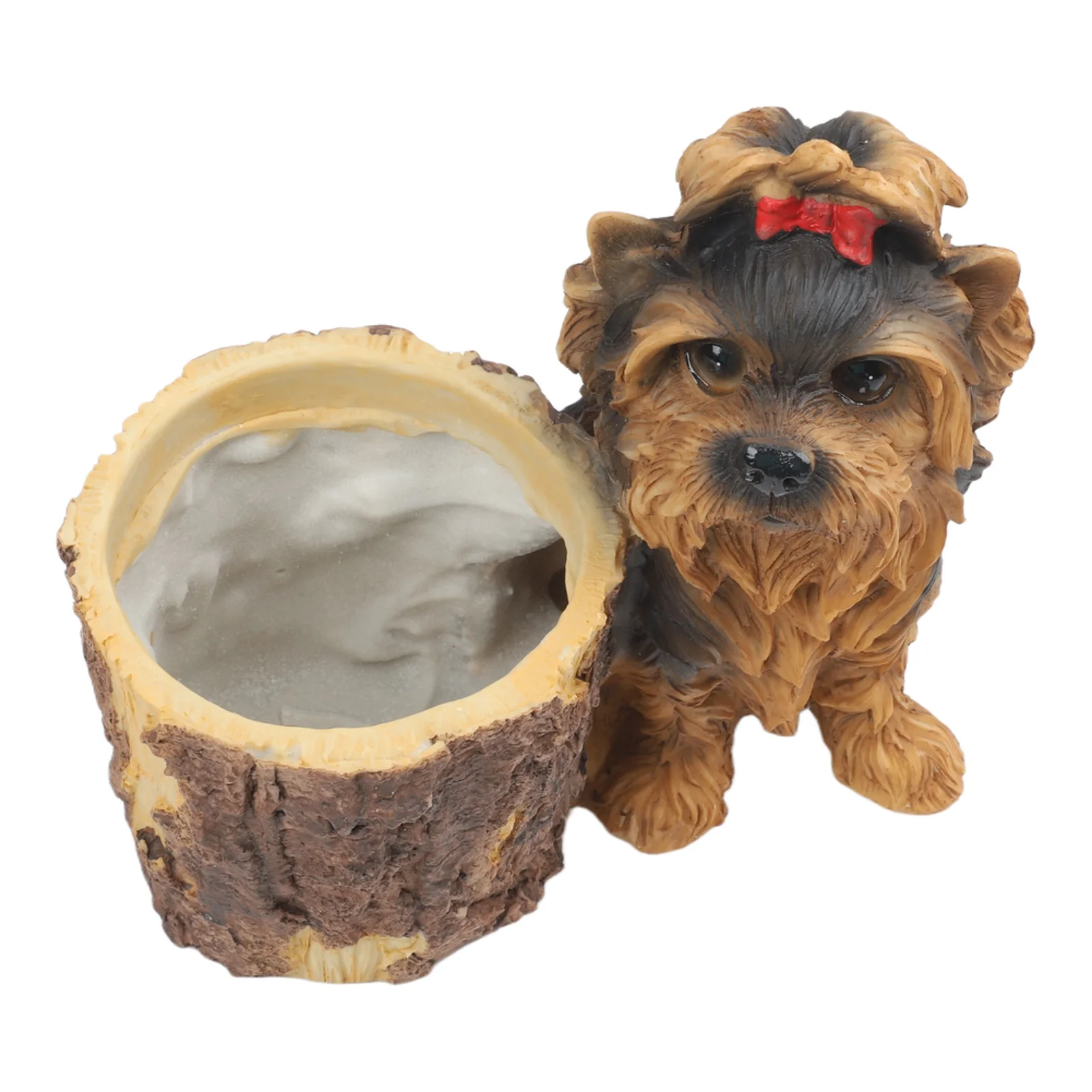 Balcony Decor Patio Decor Brown for black Yorkie Flowerpot Charming Decorative Piece Dog Decoration Garden Decor Stump-shaped