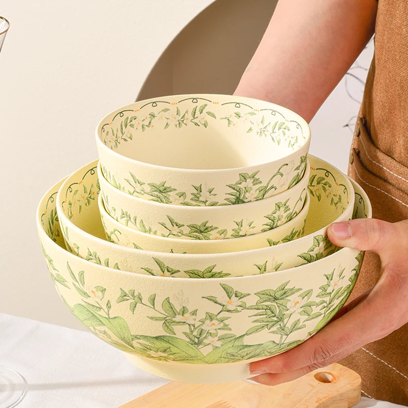 Flower Pattern Green Ceramic Bowls New Household 4.5~5 Inch Underglaze Color Dinner Tableware Fresh Good-looking Rice Bowl