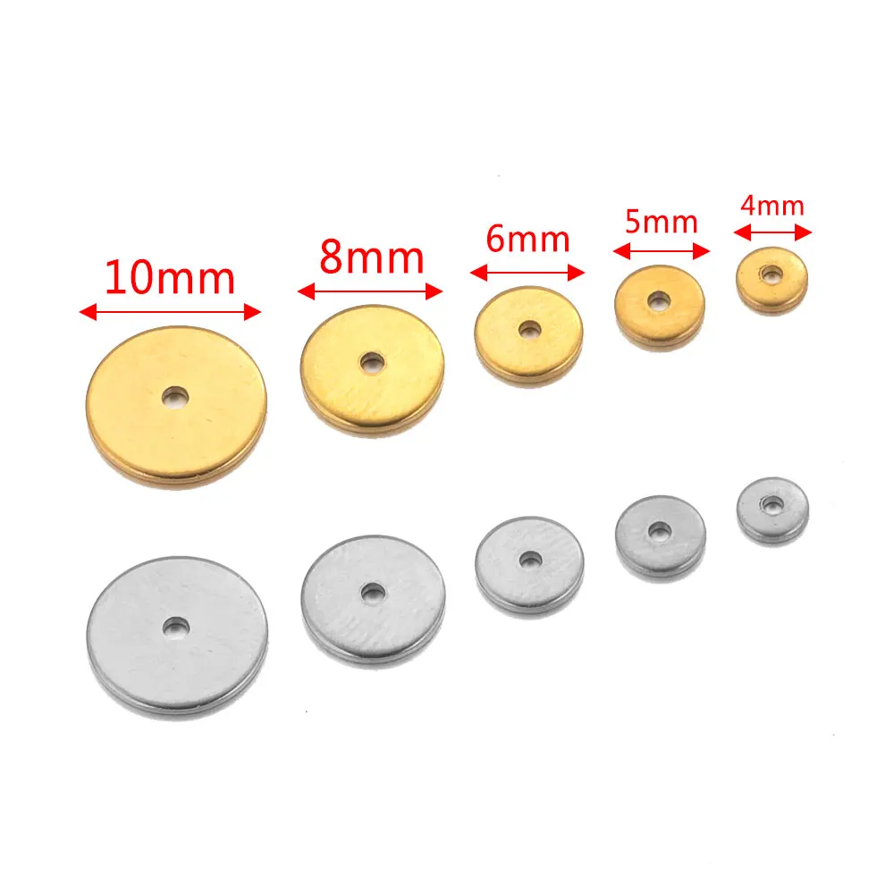 50pcs Stainless Steel Flat Spacer Beads For Jewelry Making PVD 18K Gold-plated Loose Beads For Bracelet DIY Jewelry Supplies