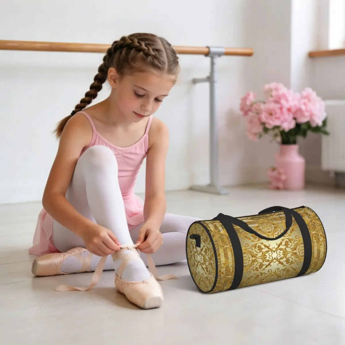 Greek Keys Ornate Floral Baroque GoldLuggage Bag Multi-Functional Duffle Tote Bag Handbags Gym Bags Fitness Bag for Boys Girls