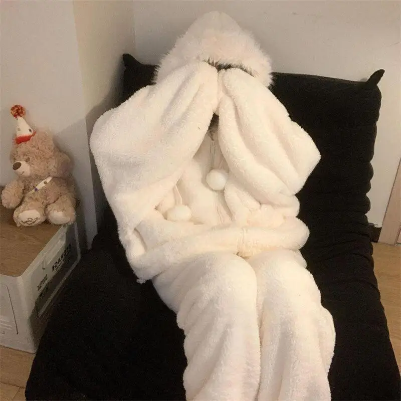 طقم بيجامة نسائي من الصوف المرجاني من Pjs بيجامة شتوية دافئة ملابس منزلية عصرية، طقم بيجامة لطيف وناعم #3