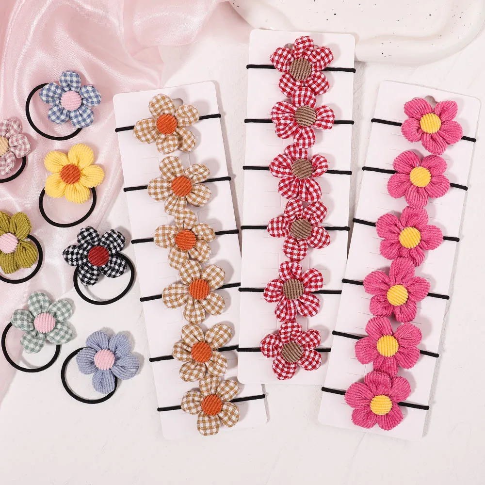 6Pcs/Set Sweet Corduroy Flower Elastic Rubber Bands For Girls Hair Rope Tie Ponytail Holder Kids Baby Hair Accessories