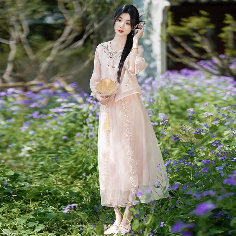 Young Style Improved Hanfu Set Zen Tea Ceremony Clothing New Chinese Thin Top Half Skirt Summer Fashion Ladies' Clothing