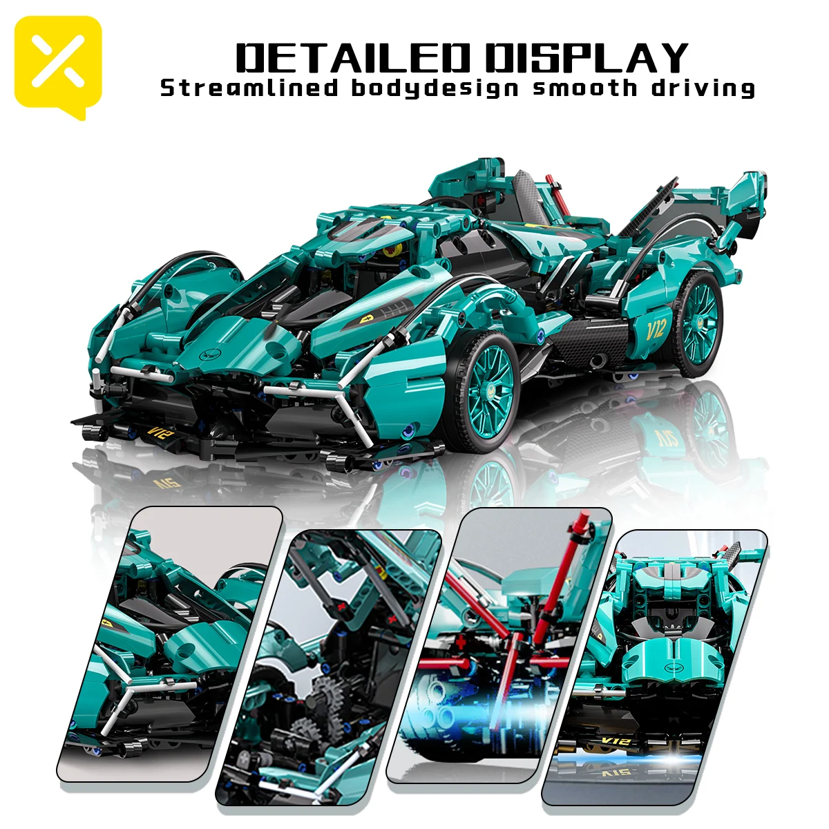 Blue V12 Block Roadster RC Tech Racing 1:14 DIY Roadster Building Block Assembly Block Car Toy For Children Halloween Gifts