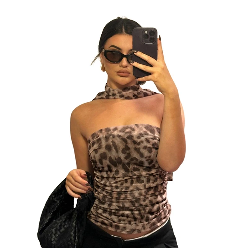 2024 Spring Summer Women's Fried Street Hottie Leopard Print Scarf Sexy Slim Tank Top