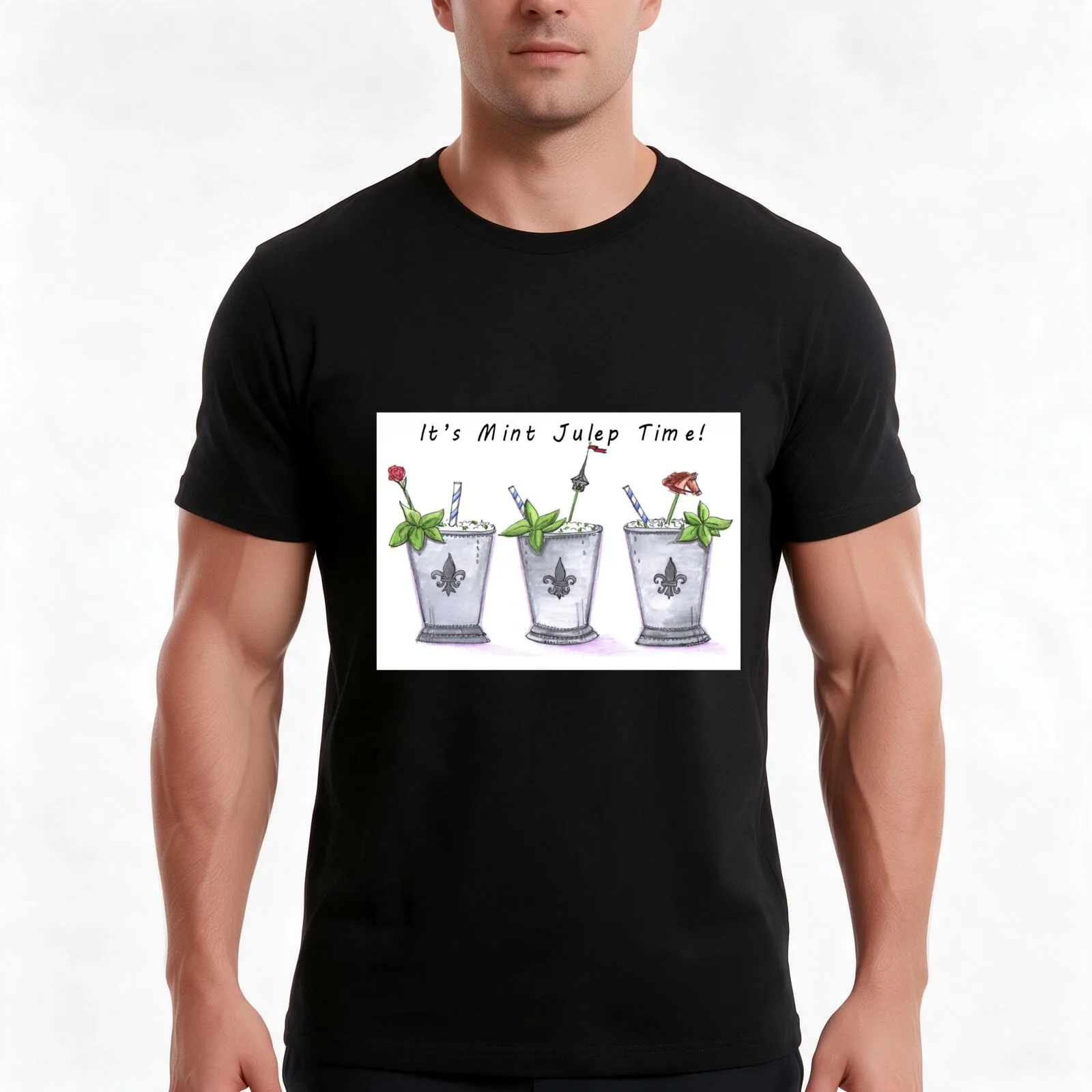 It's Mint Julep Time! T-Shirt Summer Casual Cotton Tee, Unisex Men Women