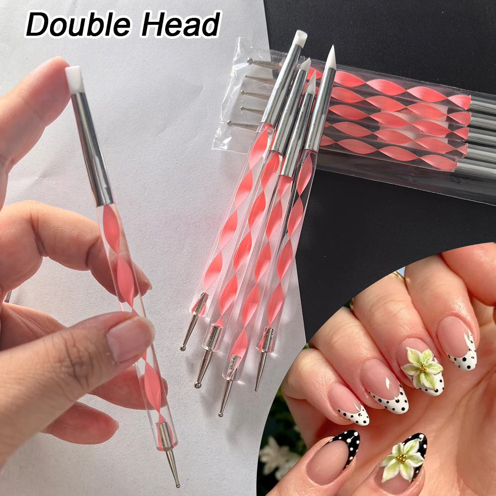 

5 шт., ручка для рисования в горошек с двойной головкой, 3D ручка для резьбы по цветкам, силиконовая ручка для дизайна ногтей, скульптура, сделай сам, маникюрная кисть, ручка для раскрашивания ногтей, инструменты