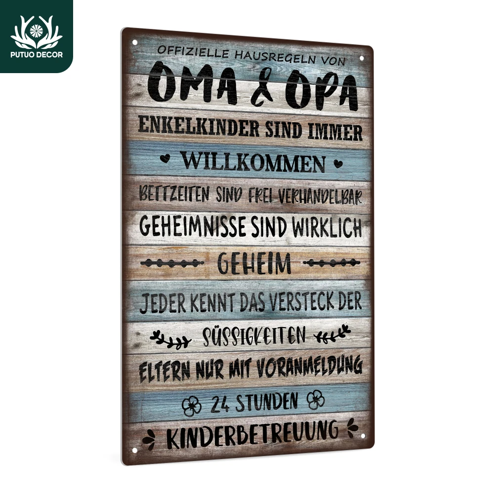 Putuo Decor 1 Stück Deutsches Vintage Metallschild, Offizielle Hausregeln von Oma & Opa, Wandkunst-Dekoration für Wohnzimmer, Geschenk