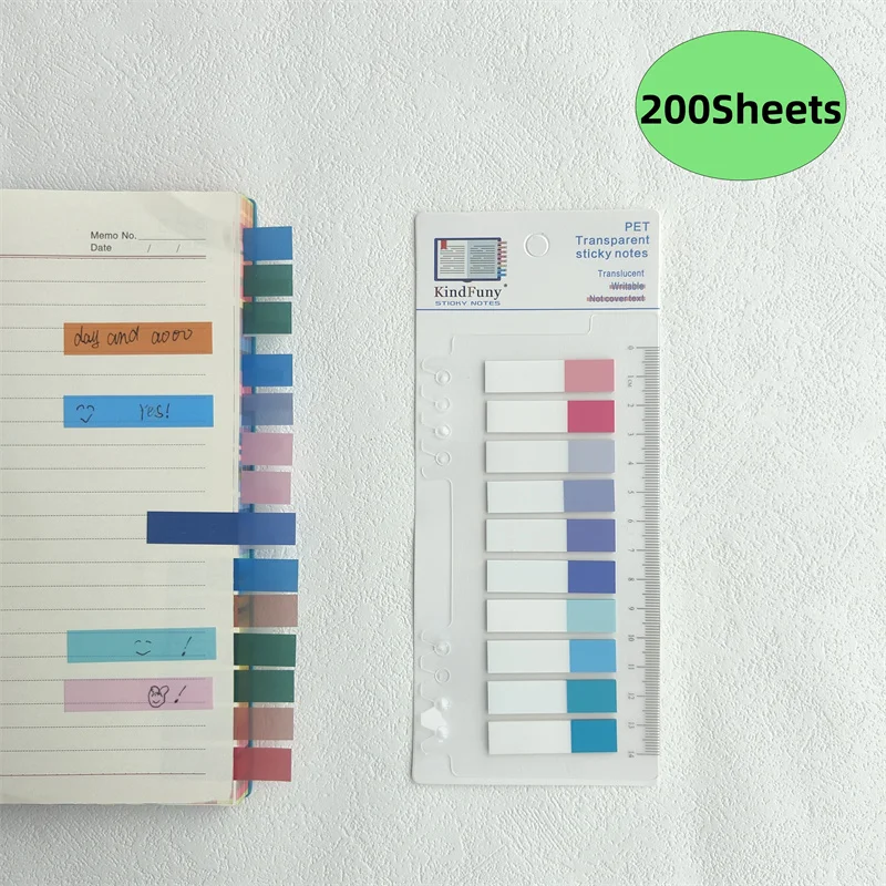 200Sheets Self-adhesive Transparentes Sticky Notes Notebook Notepad Planner Markers  Stationery Supplies Back to School