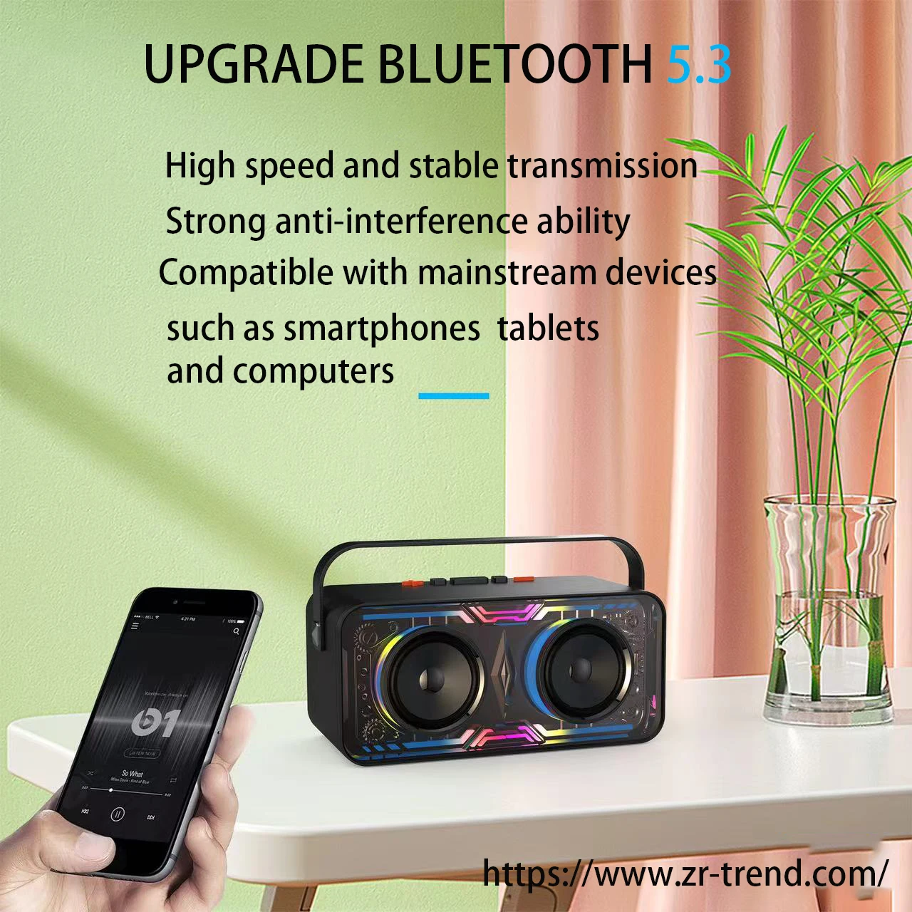 المحمولة RGB ضوء شفاف ميكا تصميم قوي باس 20 واط سمّاعات بلوتوث بطاقة مع وظيفة شحن لاسلكي 15 واط للهاتف