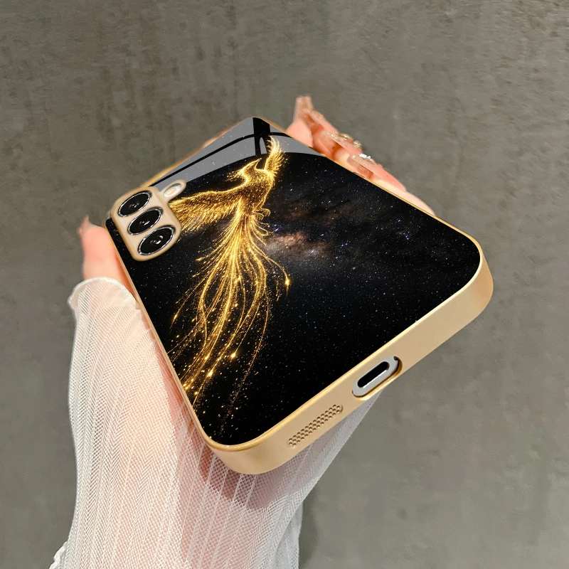 2D Phoenix Pattern Flowing Light Phone Case for Samsung Galaxy S26 S25 S24 S23 S22 S21 S20 A56 A55 Golden Glass Protective Cover view 5