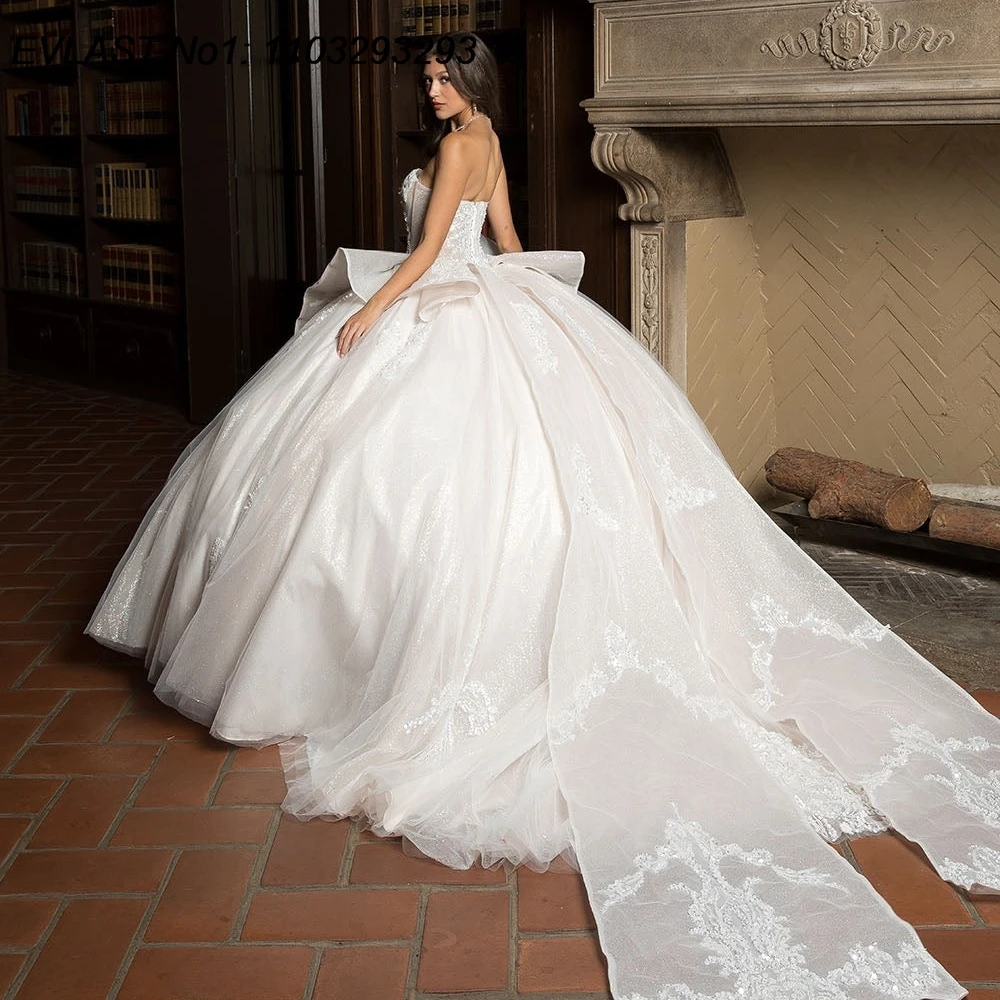 EVLAST Customized Shiny 2025 Ivory Ball Gown Quinceanera Dress Glitter Lace Applique Corset Sweet 16 Vestidos De 15 Anos E1Q571