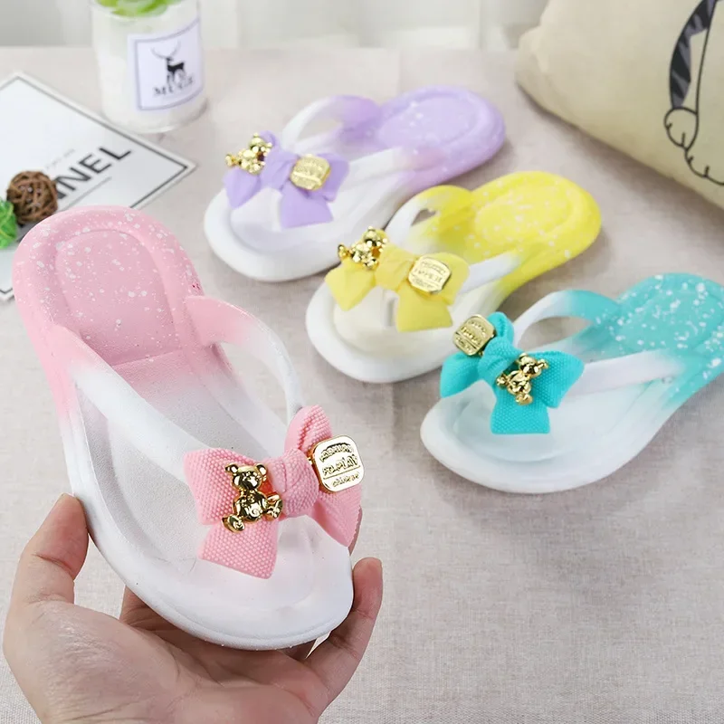 Anti slip summer flip flops for children's shoes, girls' sandals, flat bottomed flip flops, beach cartoon dolls, candy colors